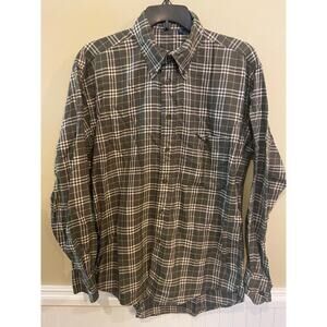 Vintage Burberry London Shirt Mens Medium Green Gray Plaid Made USA Long Sleeve